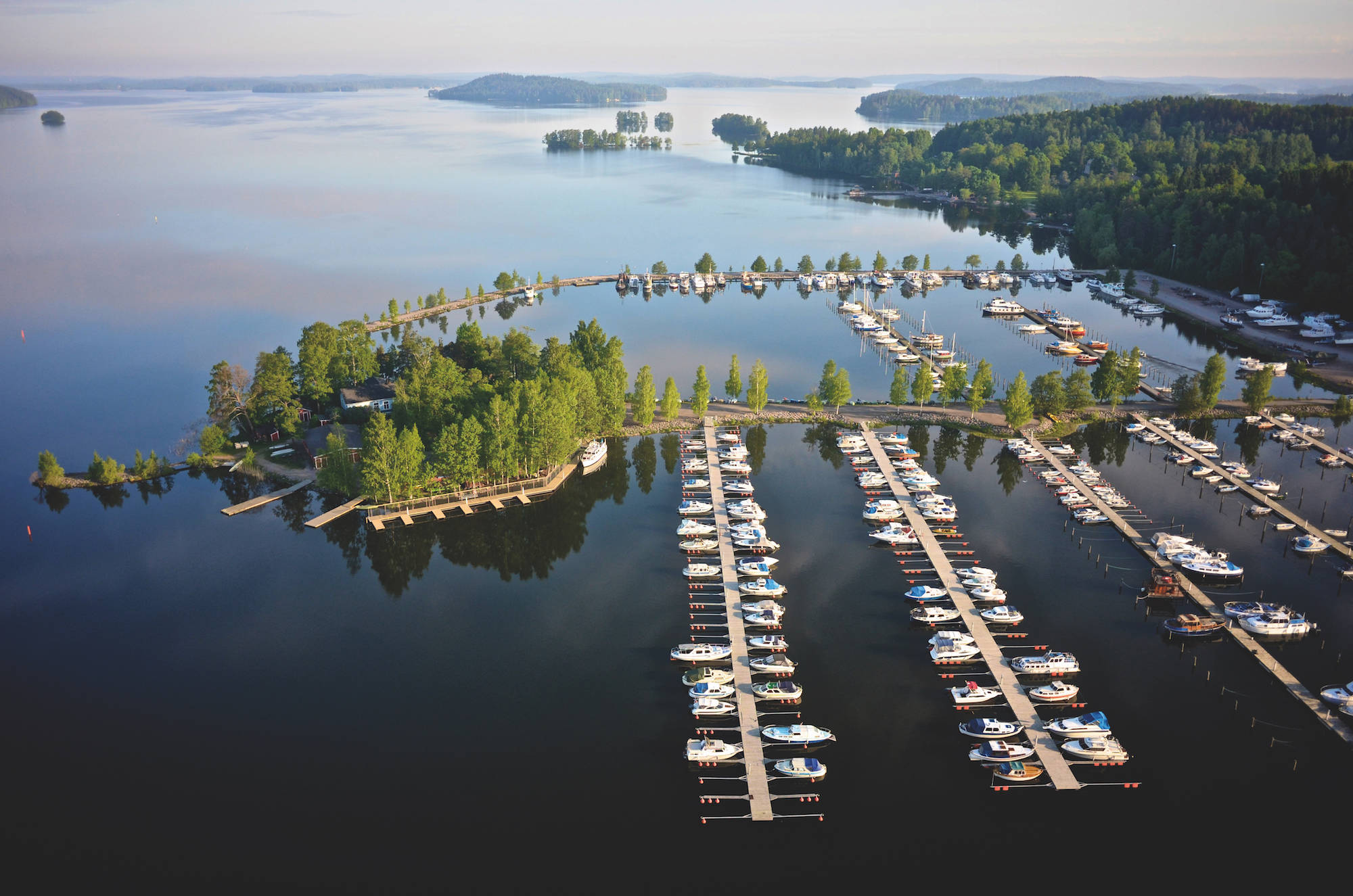 Lahti bay area with boats Finland
